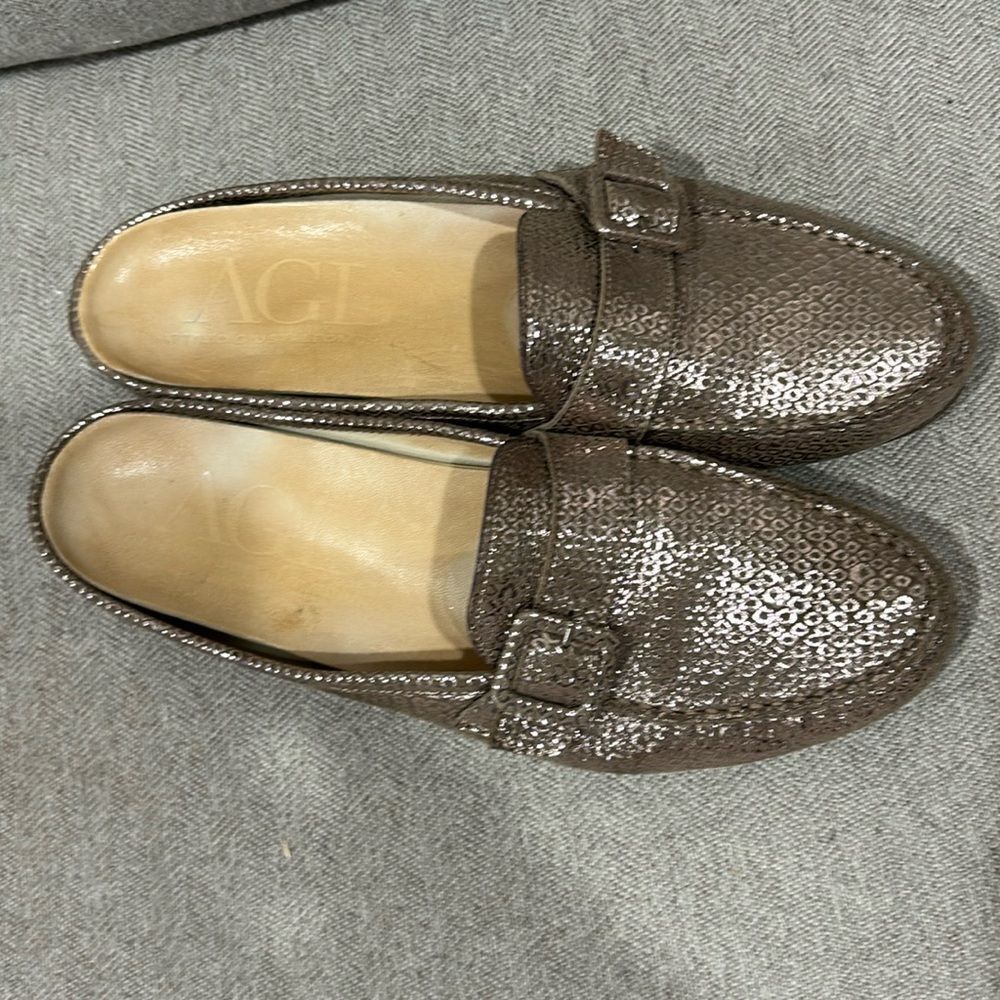 AGL ATTILIO GIUSTI LEOMBRUNI silver Shimmer Mules Shoes EU 39 1/2 US 9.5